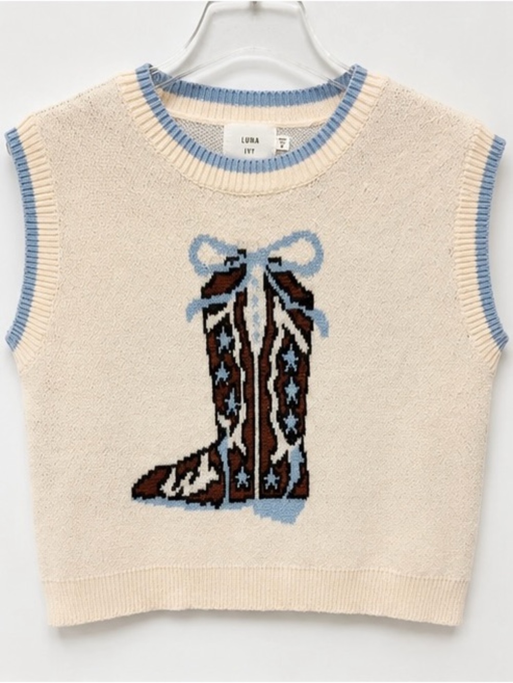 Anthropologie Luna Ivy Cowboy Boots Sweater Vest M Western Knit Boutique View 2